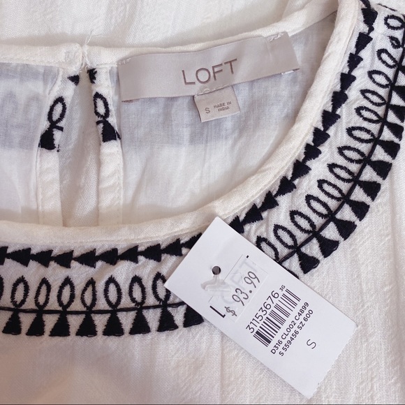 Loft Embroidered Flutter Sleeve Dress In Ivory NWT - Picture 10 of 11